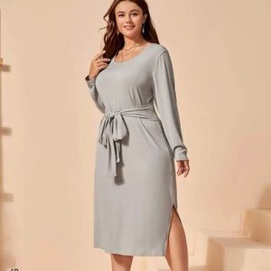 Slit hem tie front dress.